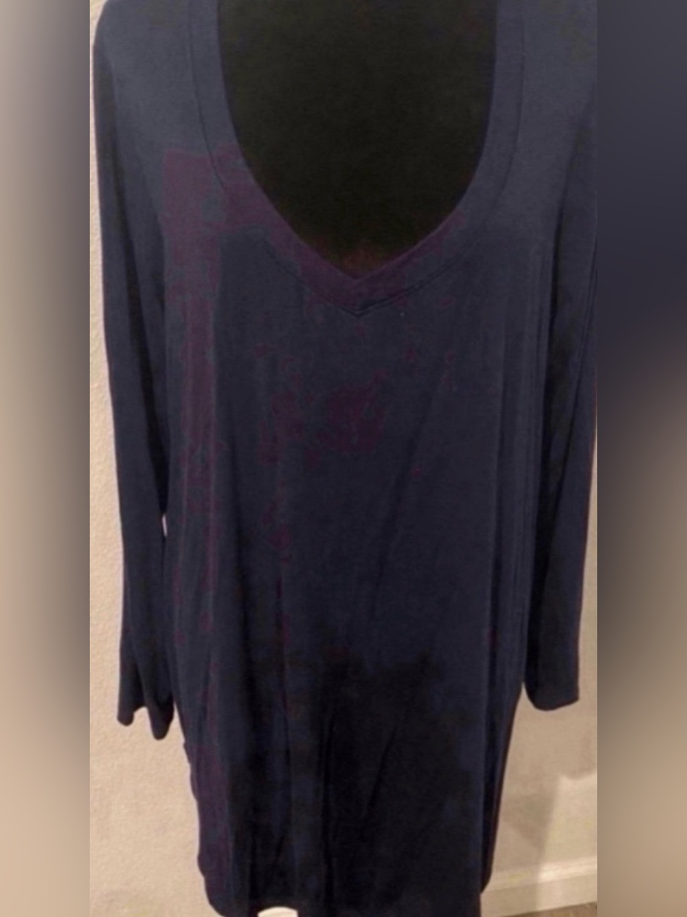 Women's Long Sleeve V-Neck Tunic Top - Navy (Size L)